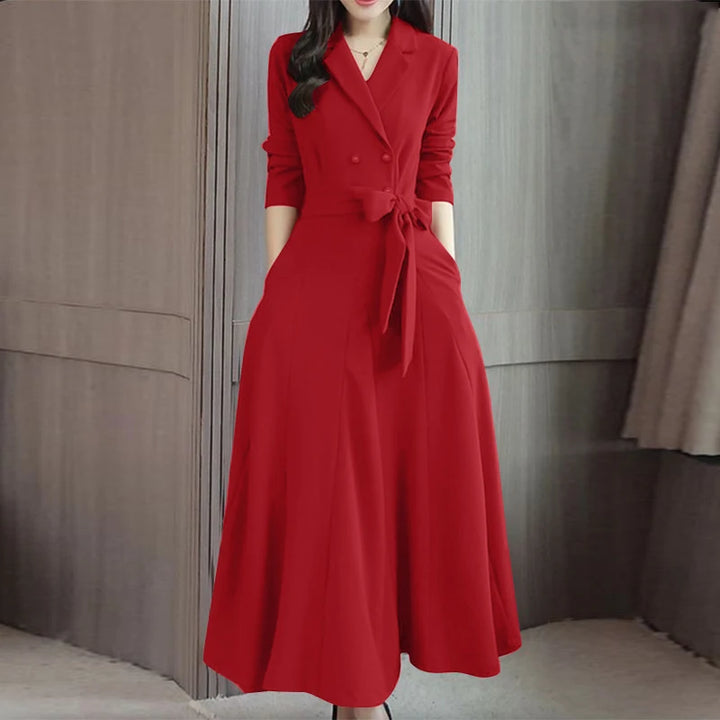 ZANZEA Elegant Maxi Shirt Dress - Suit Collar A-Line Bandage Party Outfit