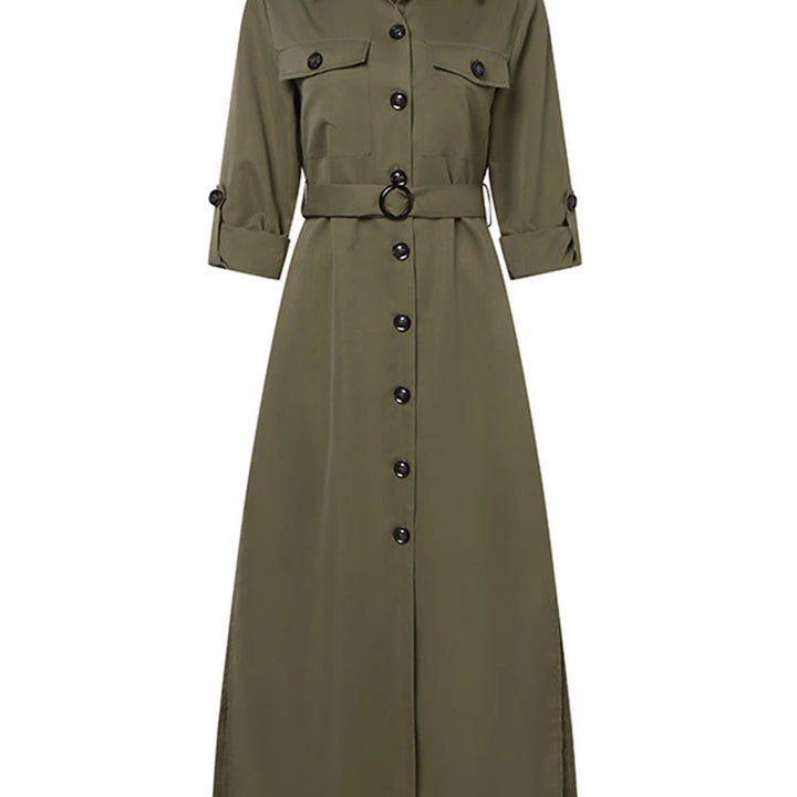 ZANZEA Women's Turn-Down Collar Belted Long Sleeve Maxi Shirtdress