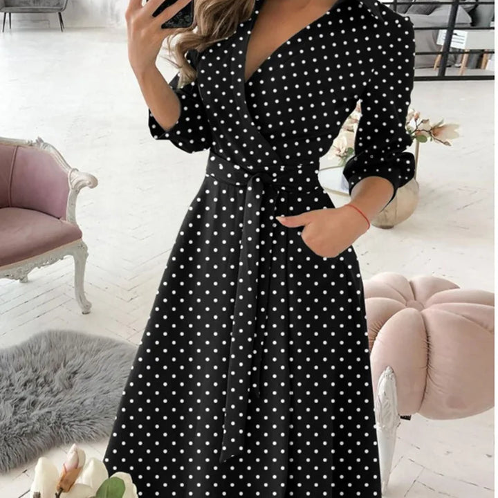 Women's V-Neck Long Sleeve Wrap Dress with various prints