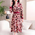 Women's Patchwork V-Neck Dress - Slimming Wave Dot Print Mid-Length Outfit