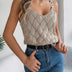 Casual V Neck Sleeveless Eyelet Knitted Chain Strap Top