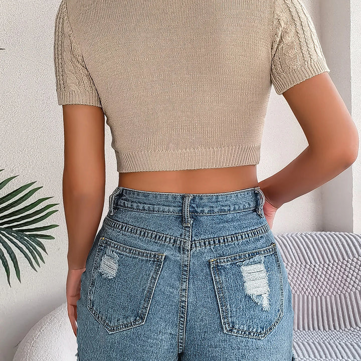 Casual Crew Neck Short Sleeve Pullover Solid Sweater, Women's Clothing