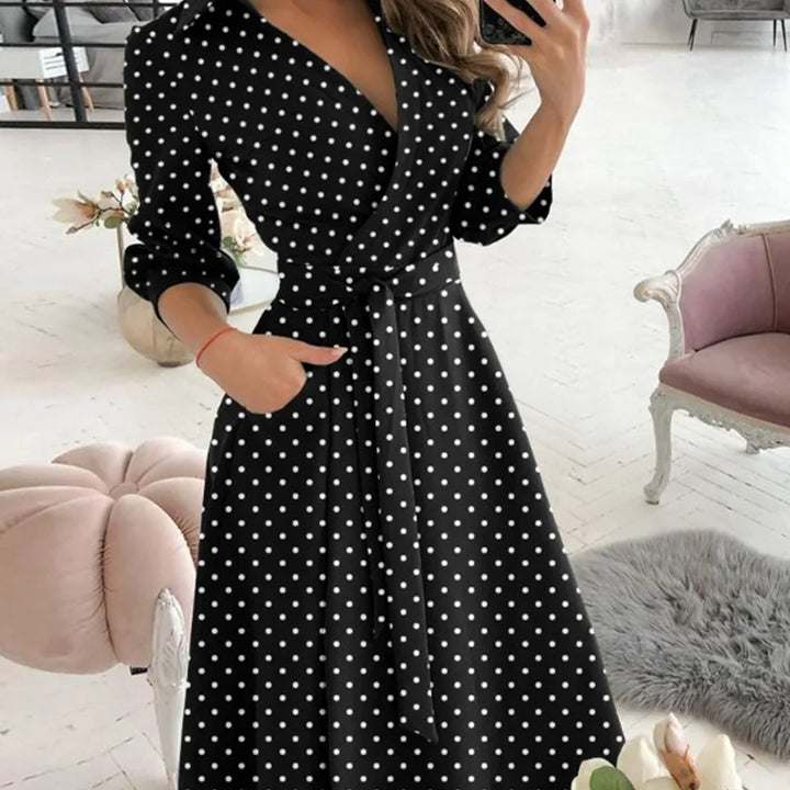 Women's V-Neck Long Sleeve Wrap Dress with various prints