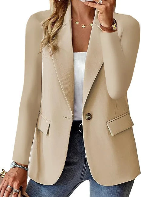 Women's Long Sleeve Down Coat – Spring/Autumn Blazer Style Cardigan