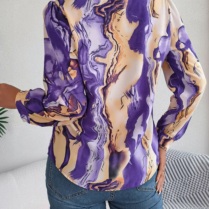 Casual All Over Print Notch Collar Button Long Sleeve Shirt