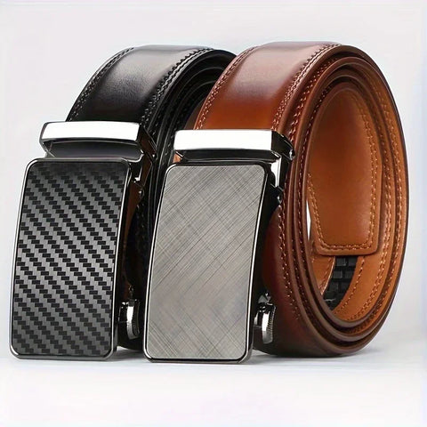 Men's Leather Belt – Automatic Buckle, Cowhide, Fashion Waistband with Gift Box