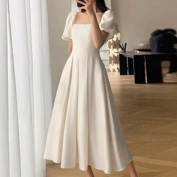 ZANZEA Elegant Puff Sleeve Swing Dress - Summer Square Collar Waisted Sundress