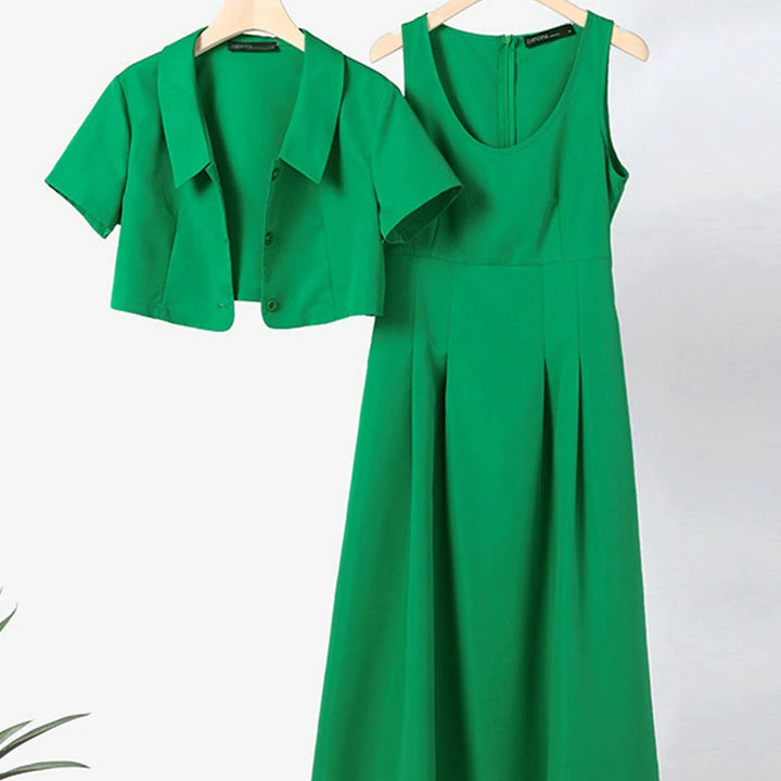 ZANZEA Two-Piece Set: Short-sleeve outwear and tank dress