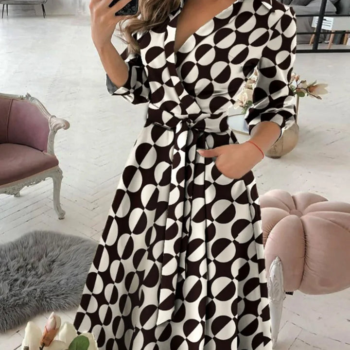 Women's V-Neck Long Sleeve Wrap Dress with various prints