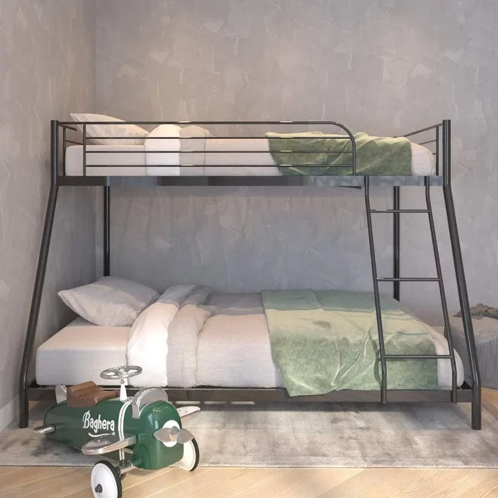 Twin Over Full Bunk Bed – Heavy-Duty Metal Frame with Ladder & Safety Rail