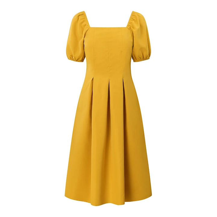 ZANZEA Elegant Puff Sleeve Swing Dress - Summer Square Collar Waisted Sundress