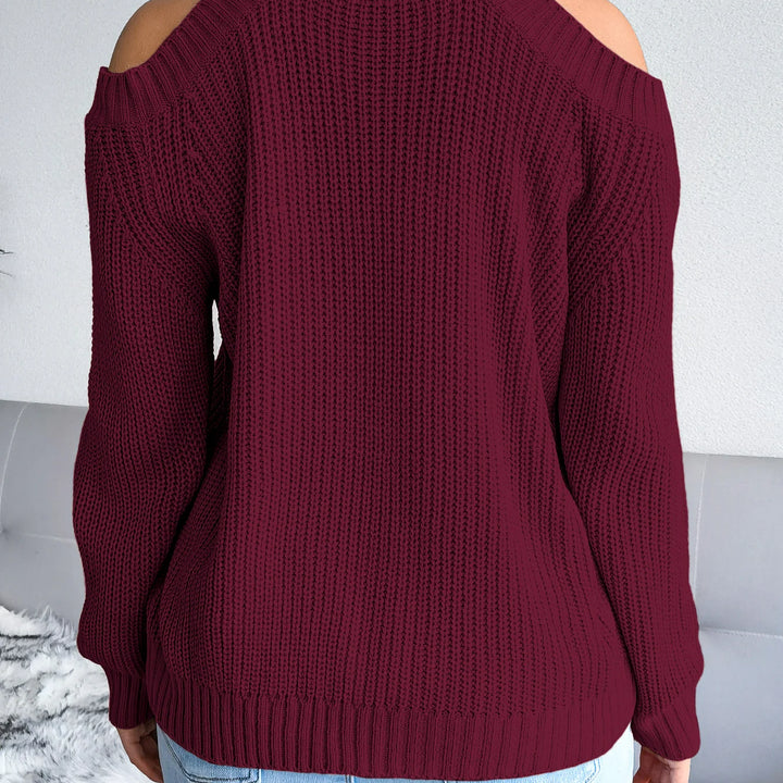 Autumn Winter Solid Color Off-Shoulder Sweater - Crew Neck Long Sleeve Knit Top