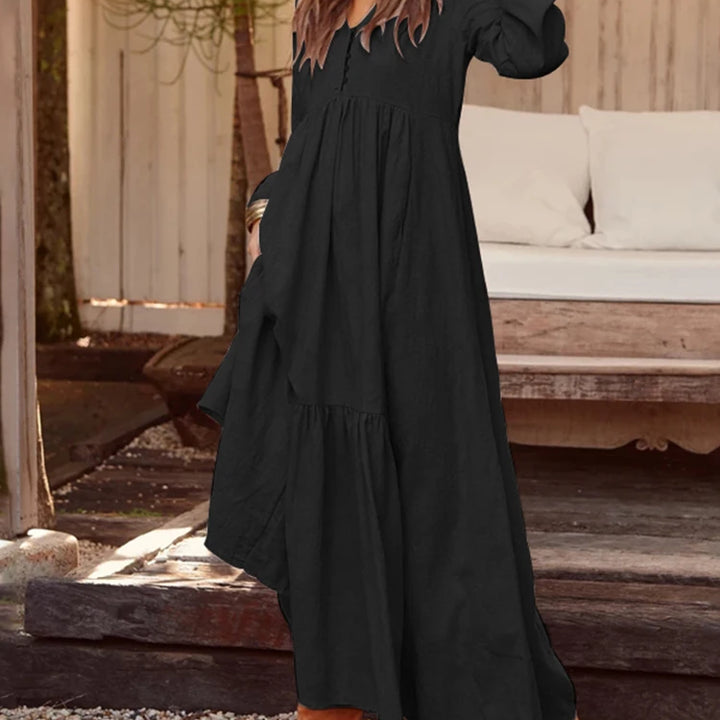 ZANZEA Bohemian Cotton Linen Maxi Dress - V-Neck Pleated Casual Kaftan