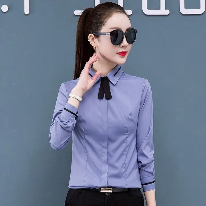 Classic Chiffon Blouse - Plus Size Slim Long Sleeve Women's Top