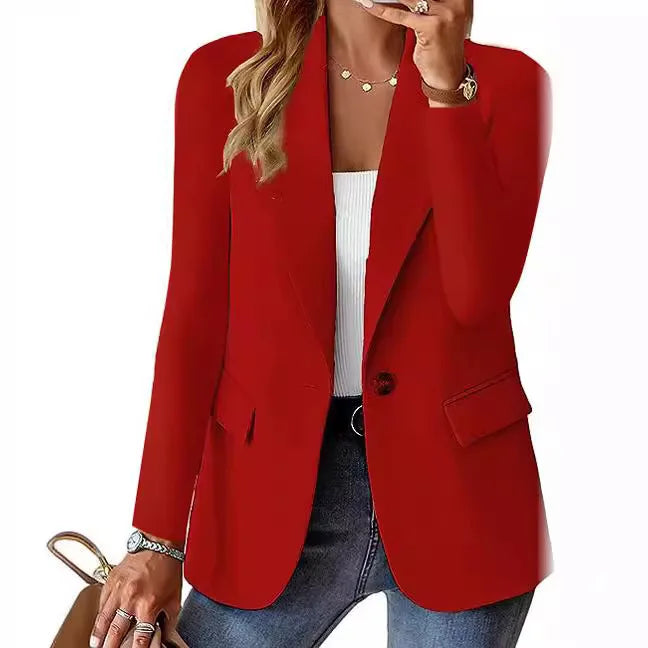 Women's Long Sleeve Down Coat – Spring/Autumn Blazer Style Cardigan