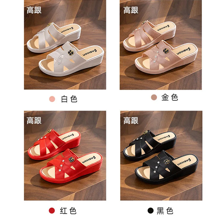 Women's Wedge Heel Summer Slippers with Thick Sole