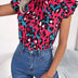 Casual Leopard Print Lace Up Ruffles Chiffon Blouse Women Fashion Summer Bow Tie V neck Top