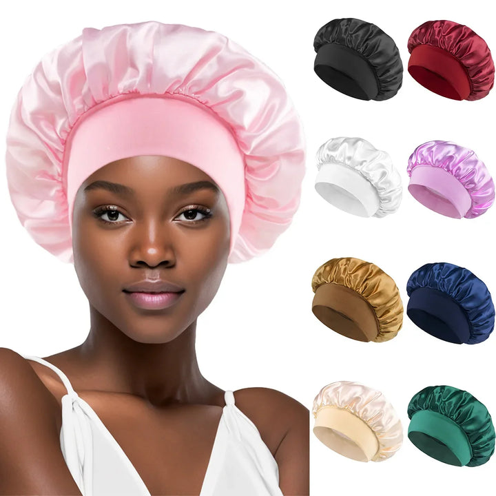 Women's Satin Sleeping Bonnet – Wide-Brimmed, Elastic Band, Hair Care Cap