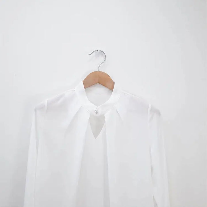 olid Chiffon Blouse - Slim Long Sleeve Hollow Sexy Spring Summer Top