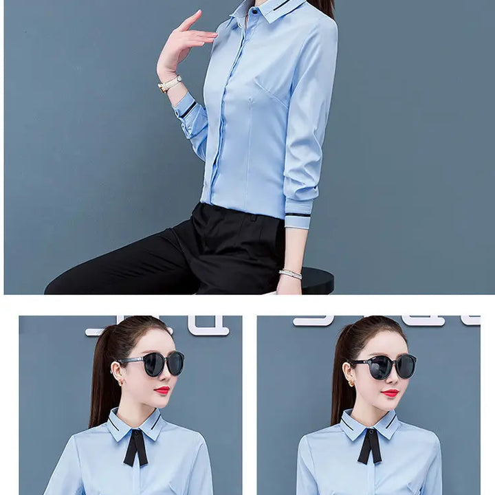 Classic Chiffon Blouse - Plus Size Slim Long Sleeve Women's Top