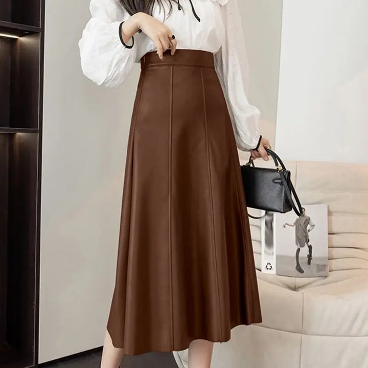 ZANZEA Women's High-Waisted PU Leather Midi Skirt – Elegant Office Style