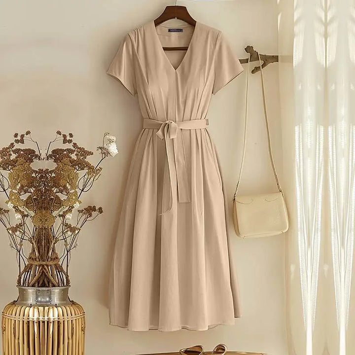 ZANZEA Fashion Pleated Midi Dress - Vintage V-neck Belted