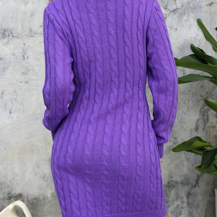 Autumn Winter Lapel Button Woolen Dress - Casual Fried Dough Twists Long Sleeve