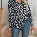 Casual Turn-Down Collar Button Leopard Print Drawstring Long Sleeved Shirt Women Blouse