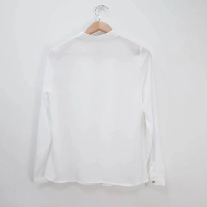 olid Chiffon Blouse - Slim Long Sleeve Hollow Sexy Spring Summer Top