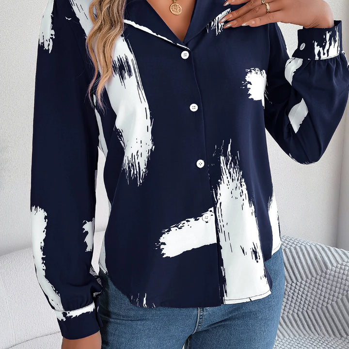 Elegant Long Sleeve Brush Print Button Front Work Office Shirt