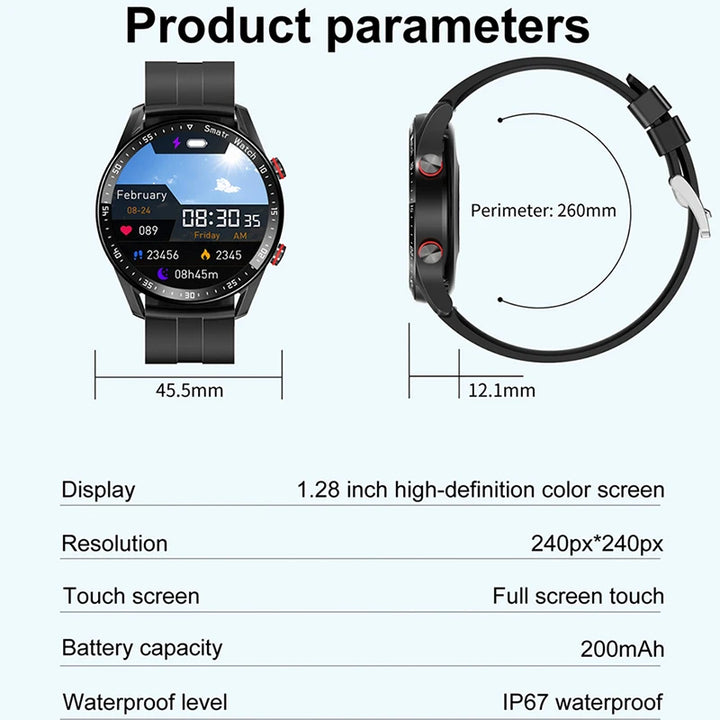 Men's ECG+PPG Smartwatch – Bluetooth Calls, Health Monitoring, Waterproof, Fitness Tracker