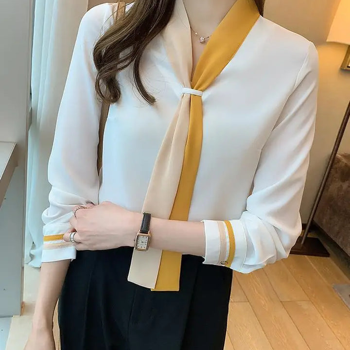 Patchwork Elegant Blouse - Slim Chiffon Business Office Top