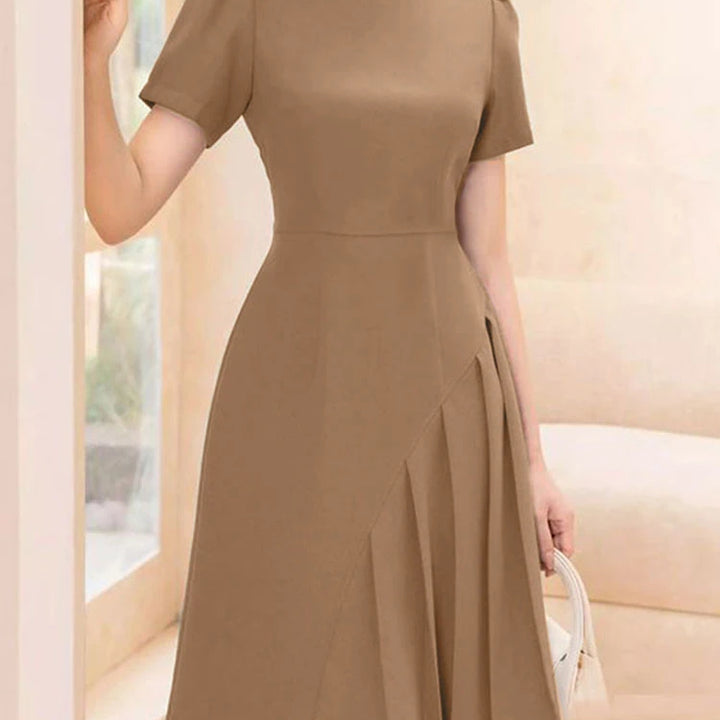 ZANZEA Elegant Summer Work Dress - Short Sleeve Pleated A-Line Sundress