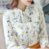 Women's Floral Bow Tie Blouse - Long Sleeve Spring Autumn Casual Shirt