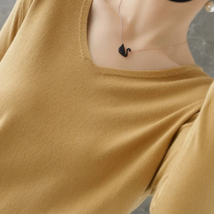 Women's V-Neck Knitted Sweater - Spring Autumn Cashmere Pullover