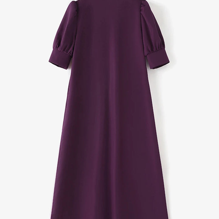 ZANZEA V-neck Pleated Midi Dress with puff sleeves, loose fit