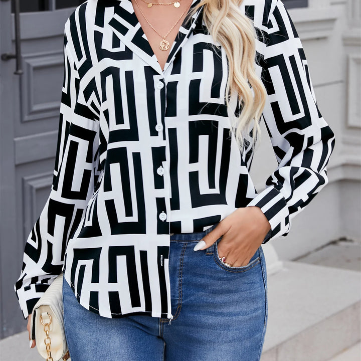 Elegant geometric printed long sleeved shirts