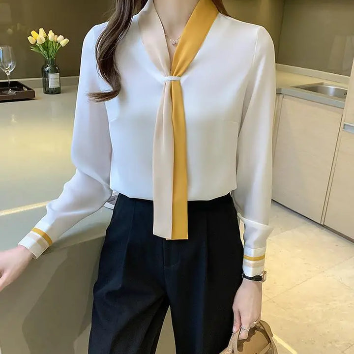 Patchwork Elegant Blouse - Slim Chiffon Business Office Top