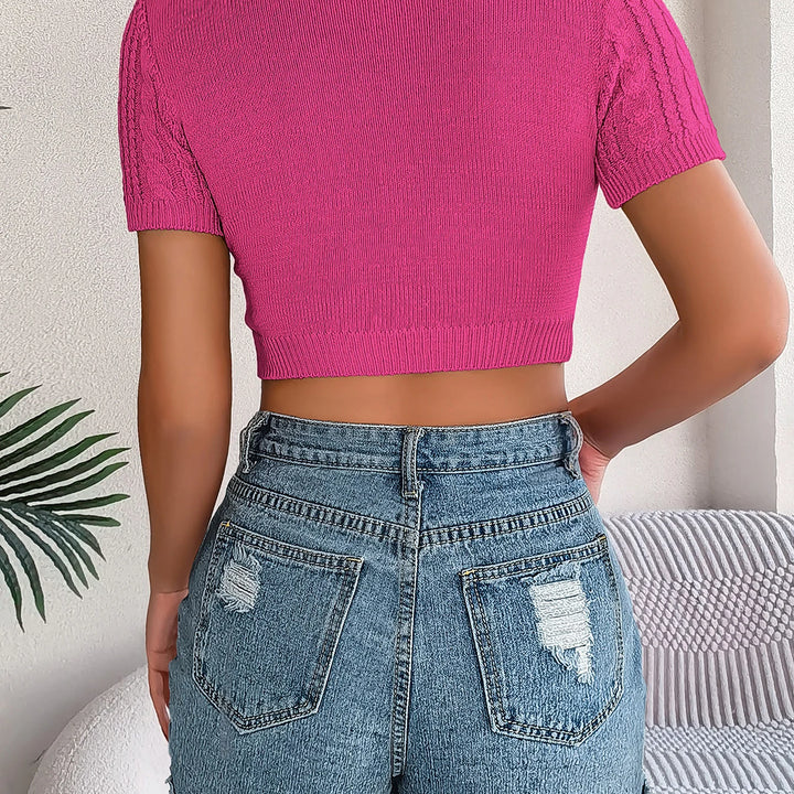 Casual Crew Neck Short Sleeve Pullover Solid Sweater, Women's Clothing