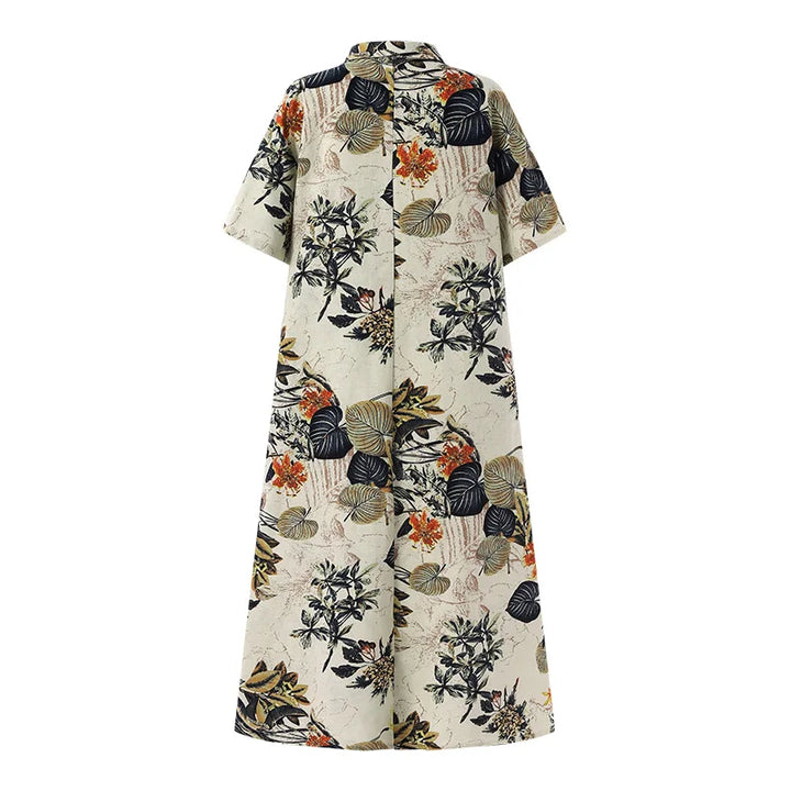 ZANZEA Bohemian Floral Shirt Dress - Summer Retro Lapel Short Sleeve Kaftan