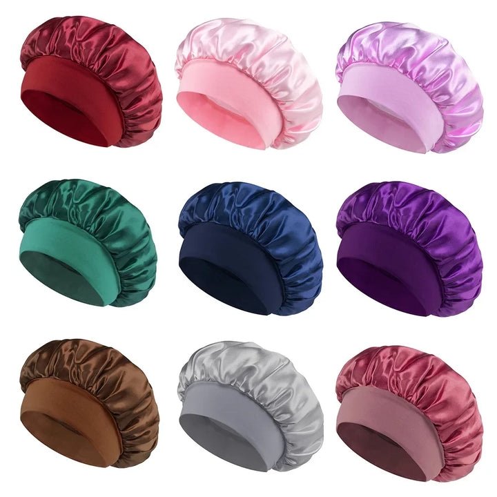 Women's Satin Sleeping Bonnet – Wide-Brimmed, Elastic Band, Hair Care Cap