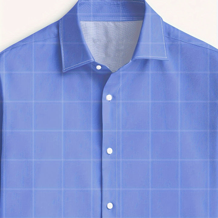 Men's Plaid Lapel Collar Dress Shirt - Long Sleeve Casual Button-Up for Formal and Outdoor Occasions