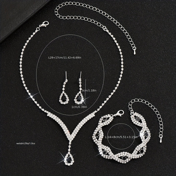 Elegant Jewelry Set – Silver-Plated Earrings, Necklace & Bracelet with Rhinestones