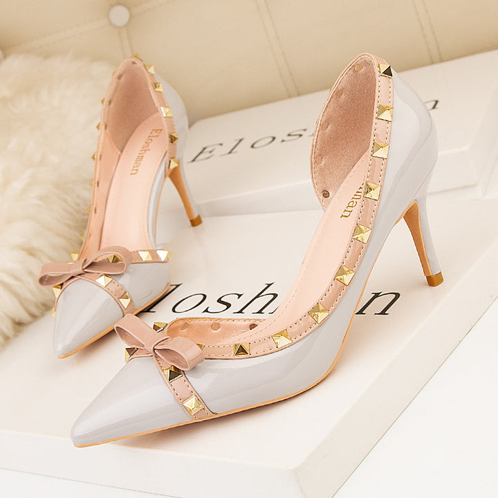 Shallow mouth pointed side hollow rivet shoes