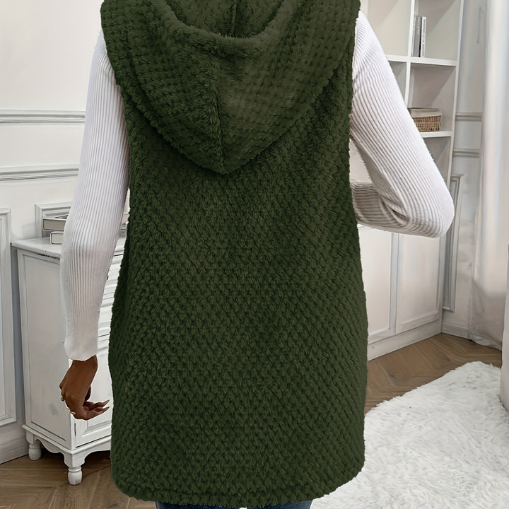 Cozy Fuzzy Hooded Vest – Sleeveless Open Front for Fall & Winter