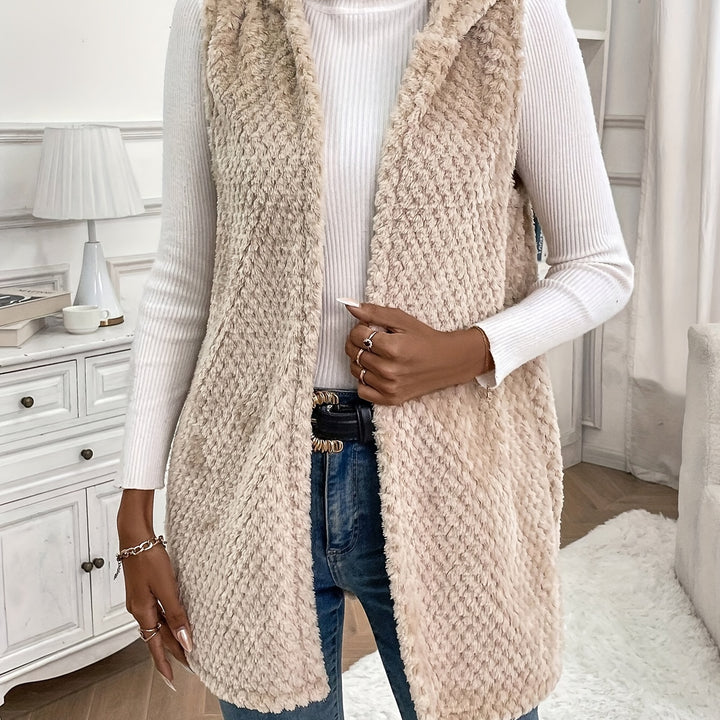 Cozy Fuzzy Hooded Vest – Sleeveless Open Front for Fall & Winter