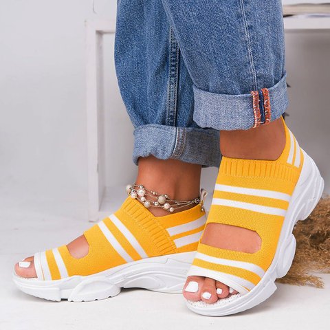 Flat bottom versatile comfortable elastic platform sports fish mouth shoes