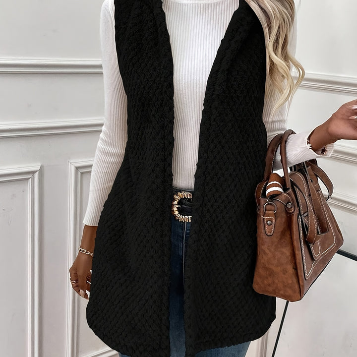 Cozy Fuzzy Hooded Vest – Sleeveless Open Front for Fall & Winter