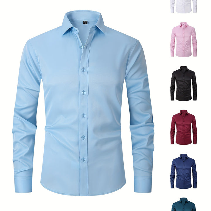 Premium Solid Color Lapel Shirt - Lightweight Slim Fit, Perfect for Office & Casual Wear