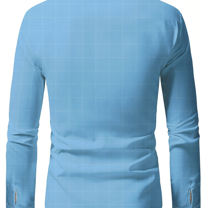 Men's Plaid Lapel Collar Dress Shirt - Long Sleeve Casual Button-Up for Formal and Outdoor Occasions